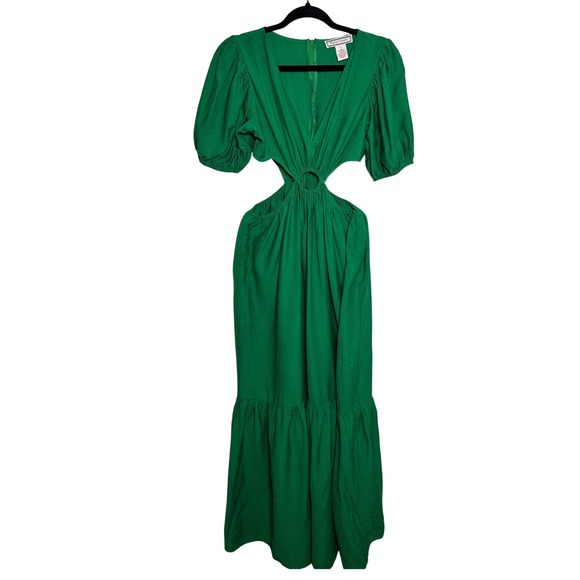 Flying Tomato Green Cutout Ring Puff Sleeve Tiered Maxi Dress AD2493 Small - Picture 2 of 4